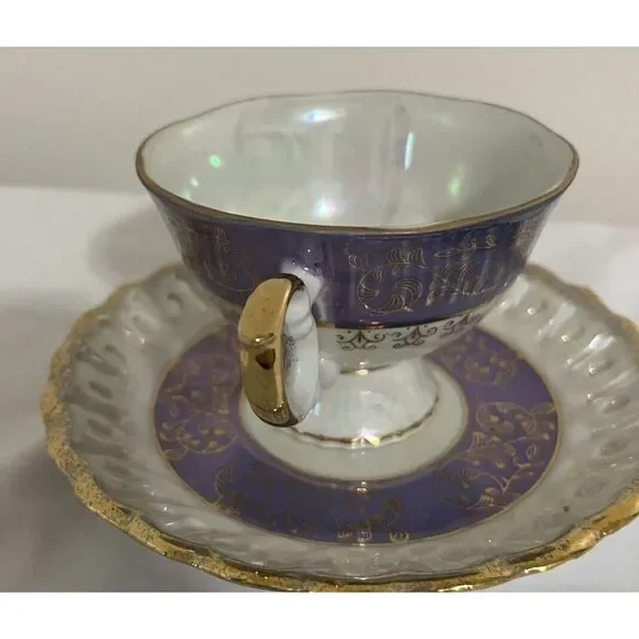 Vintage KPM Japan Lusterware Periwinkle Footed Tea Cup and‎ Saucer Luminous - Picture 3 of 7